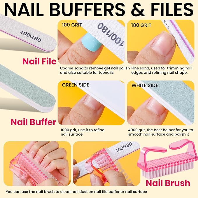 FANDAMEI Gel Nail Polish Remover Tools Kit with Nail Soak Off Clips, Lint Free Nail Wipes, Polish Remover Bottle, Cuticle Nippers, Pusher, Peeler. Cuticle Oil. Nail Files and Buffers, Nail Removal Kit
