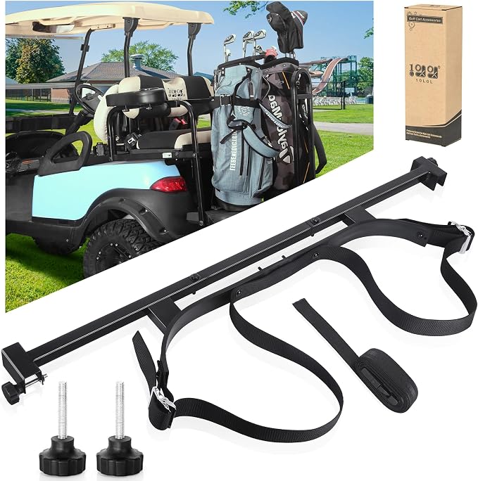 10L0L No-Drilling Golf Cart Bag Holder Bracket for 2+2 Golf Cart Rear Seat, with 1-Inch Square Tube, Adjustable Universa