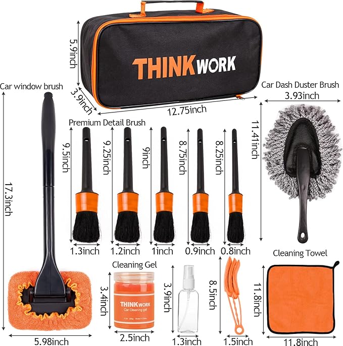 THINKWORK Windshield Cleaner Tool, Car Detailing Kit Interior, Car Cleaning Kit Interior and Exterior Detail Brush, Auto Supplies & Accessories for Men Women