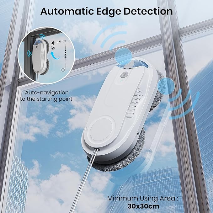 KKI Window Cleaning Robot, Auto Window Cleaner Robot, Dual Spray, Max 3200Pa, AI Path Planning & Edge Detection, Remote Control for High-Rise Windows, Glass Door,5Pairs Cloths, X3 (White)