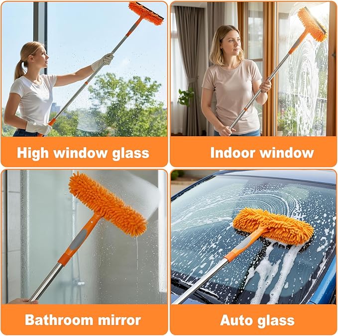Professional 67" Window Squeegee, 3-in-1 Rotatable Squeegee for Window Cleaning with Extension Poles, Window Cleaner Tool Kit for Indoor & Outdoor High Windows and Car Glass