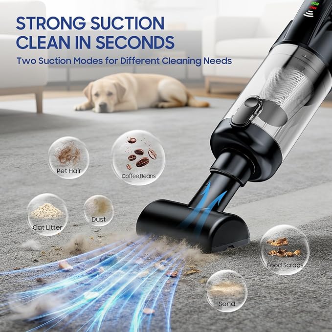 Car Vacuum Portable Cordless, 17000Pa Vacuum Cleaner with Brushless Motor, 2-in-1 Handheld Vacuum Cordless with Multi-Nozzles & Washable Filters, 2 Suction Modes for Home, Car, Office, Pet Hair