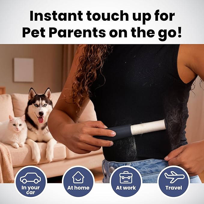 Rubyloo Mini Lint Roller for Pet Hair (1 Pack + 2 Refill Rolls) - Travel Size Sticky Pet Hair Roller with Retractable Cover - Cat & Dog Fur Remover for Clothes