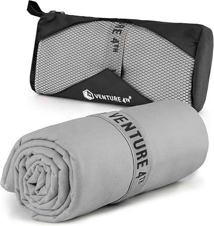 VENTURE 4TH Quick Dry Microfiber Towel for Camping & Gym -Light Gray Medium