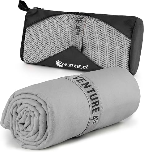 VENTURE 4TH Quick Dry Microfiber Towel for Camping & Gym -Light Gray Medium