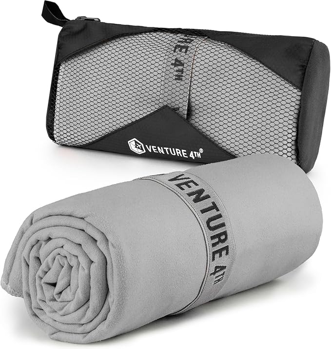 VENTURE 4TH Quick Dry Microfiber Towel for Camping & Gym -Light Gray Medium