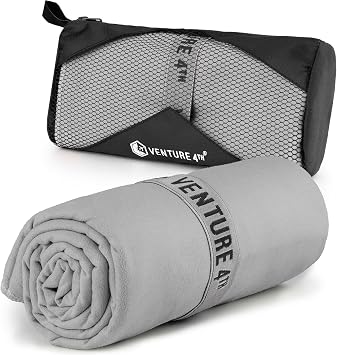 VENTURE 4TH Quick Dry Microfiber Towel for Camping & Gym -Light Gray Medium