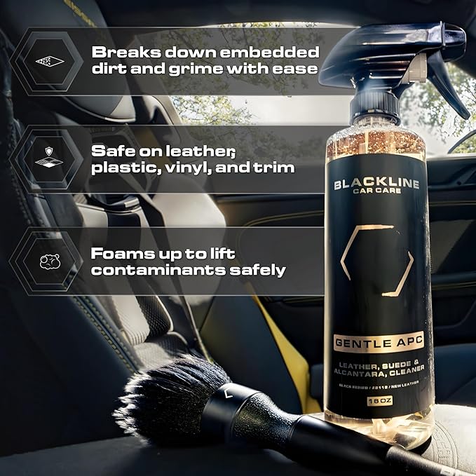 Blackline Car Care - Gentle APC - Streak free total Interior Cleaner and Protectant, Safe for Cars, Motorcycles & More. 16 fl oz leather upholstery cleaner - interior car fabric cleaner, GTL001