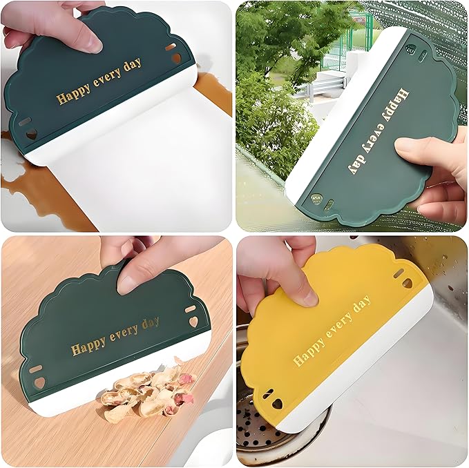 Squeegee Bathroom Glass Door Cleaning Scraper with Hanging Hook, Silicone Mini Kitchen Countertop Squeegee, Water Wiper Scraper for Sink Tiles Cleaning Tools (Cloud 3PCS)