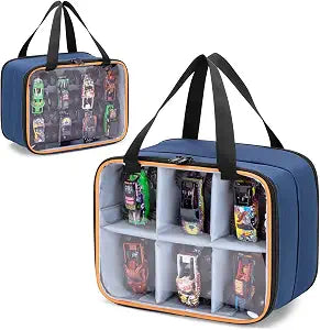 LUXJA Double Layer Toy Car Storage Bag Compatible with Hot Wheels, Blue