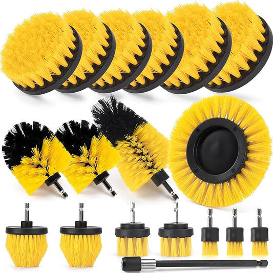 18 Pack Drill Brush Attachment Set, Power Cleaning Scrub Brushes for Drill, Extend Long Attachment, All Purpose for Car Detailing, Bathroom, Carpet, Tile Grout, Sinks, Corners