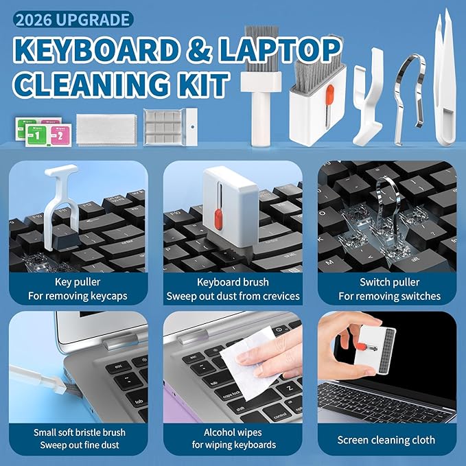 2026 Upgrade Phone Cleaning Kit 47PCS, iPhone Cleaning Kit, Airbud AirPods Cleaning Kit, Keyboard, Charging Port Cleaner for Apple Lightning/Android USB-C - Includes Putty, Cloth & Wipes (White)