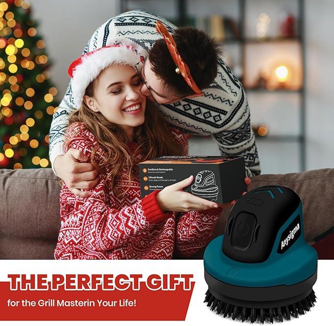 Electric Grill Brush for Outdoor Grill- 4 Replaceable Heads, 3000mAh IPX7 Waterproof BBQ Cleaning Scrubber for Kitchen & Car & Bathroom - Ideal Mother’s for Grill Lovers, Dad, Mom