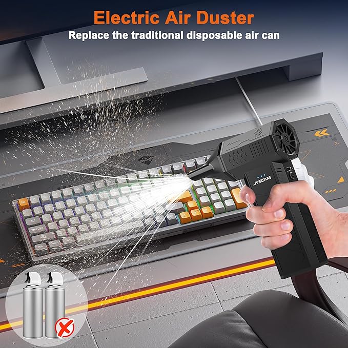 JVSCAM X3 Compressed Air Duster - Electric Air Duster with Brushless Motor,3 Gear Adjustable - Mini Air Blower- Rechargeable Air Duster for PC, Keyboard, Car,Outdoors,Home,Snow and Leaves Clearing