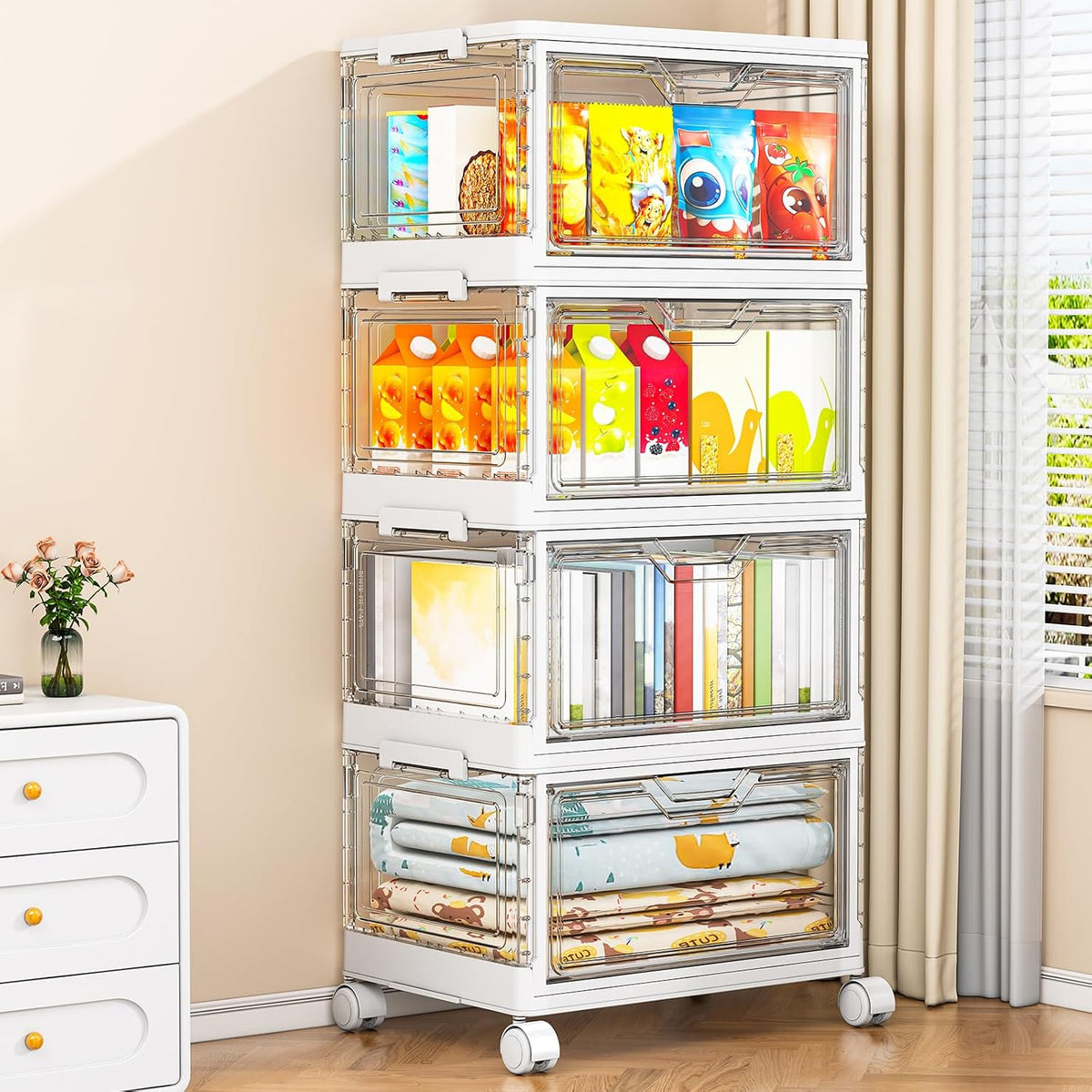 Clear Storage Bins with Lids - 4 Tier 32qt Plastic Stackable Bins