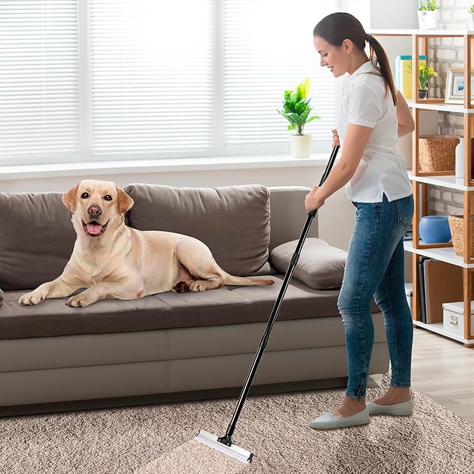 62" Carpet Rake for Pet Hair Removal – Adjustable Carpet Broom Bundle with Carpet Scraper & Hair Picker, Pet Hair Removal Tool for Dog & Cat Hair, Rug Rake Carpet Brush for Furniture & Carpets