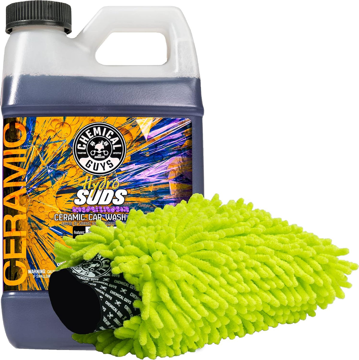 CWS_212_64M Car Wash Starter Bundle - HydroSuds Ceramic SiO2 Shine High Foaming Car Wash Soap, 64 oz, Berry Scent + Chenille Wash Mitt (2 Items) Works on Cars, Trucks, SUVs, RVs & More
