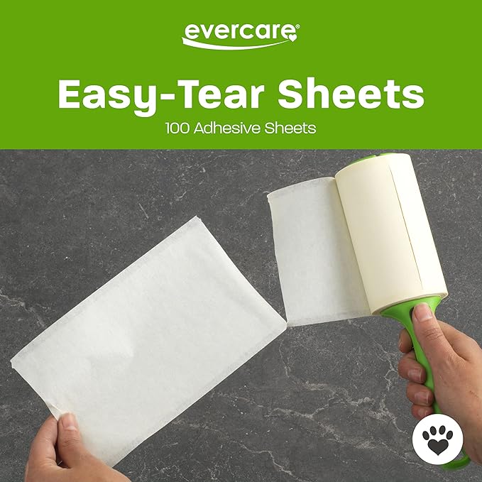 Evercare All Purpose Pet Hair Lint Roller, 100 Sheets – Reusable Sticky Roller for Pet Hair, Cat & Dog Hair Remover, Lint Remover, Pet Hair Remover for Furniture, Clothing & Cars
