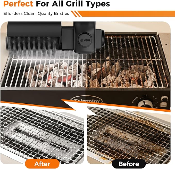 YKYI Electric Grill Brush - Cordless Rechargeable BBQ Cleaner with 180° Adjustable Head, 2600mah High-Torque Power Rotary BBQ Scrubber for Outdoor Stainless Steel Cast Iron Grates (Black)