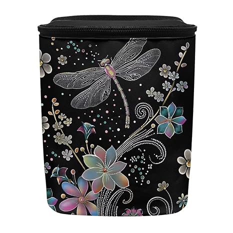 Renewold Car Trash Can Car Trash Bag Foldable Hanging Dragonfly Flower Stylish Trash Bin Garbage Can Zip Closure with Ad