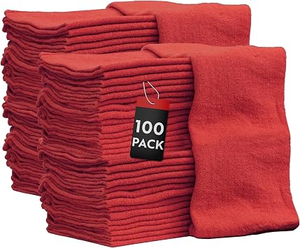 Nabob Wipers Auto Mechanic Shop Towels 100 Pack Bulk Rags 100% Cotton Commercial Grade Shop Rags Size 14"x14" (100 Pack,