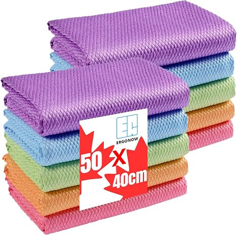 XXL Streak Free 40x50cm Glass Cleaning Cloth, Lint Free Nanoscale Microfiber Fish Scale Tower, 15.8" x 19.7" (Mix, 10 Pa