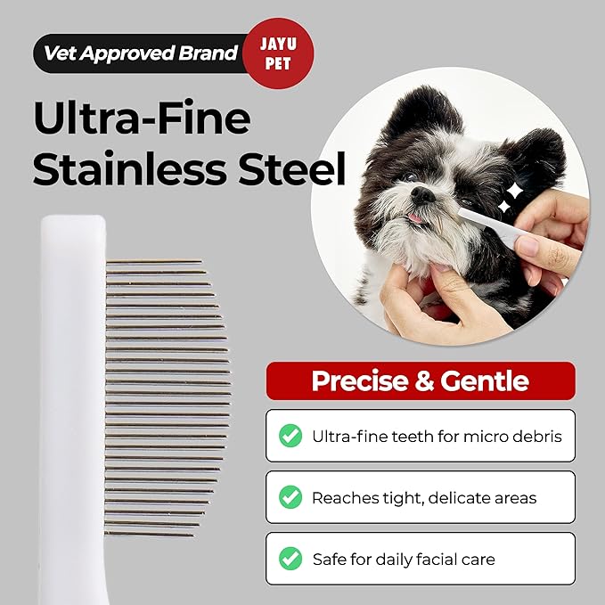 JAYU PET Facial Grooming Comb - Dog Eye Combs, Stress-free Eye Gunk Remover for Dogs & Cats, Pet Facial Brush, Cat Grooming Kit, Stainless Steel Deshedding Comb (1ea)