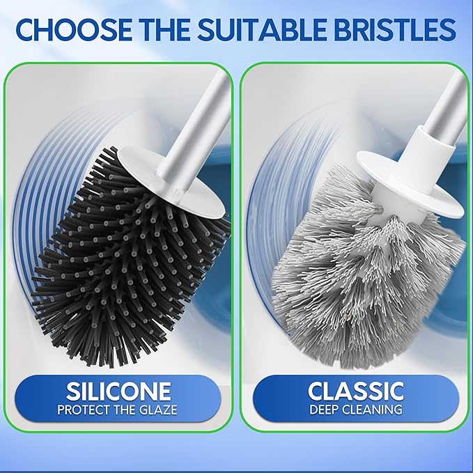 BOOMJOY Toilet Brush and Holder Set, Silicone Toilet Bowl Cleaner Brush, Toilet Scrubber Brush with Tweezers for Bathroom Cleaning, RV Accessories and House Organization Must-Haves - Green/Aqua