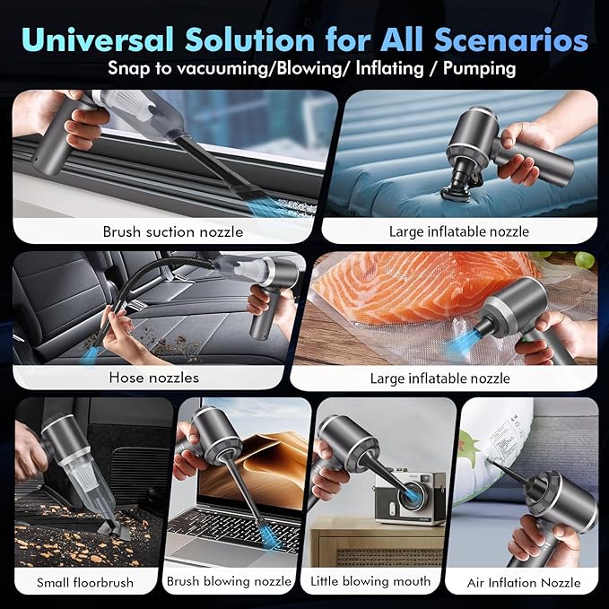 Car Vacuum Portable Cordless, 20000Pa 4-in-1 Handheld Cleaner & Air Duster, 80000RPM Brushless Motor, Type-C Charging, HEPA Filter, Storage Case for Car Home Office (Silver)