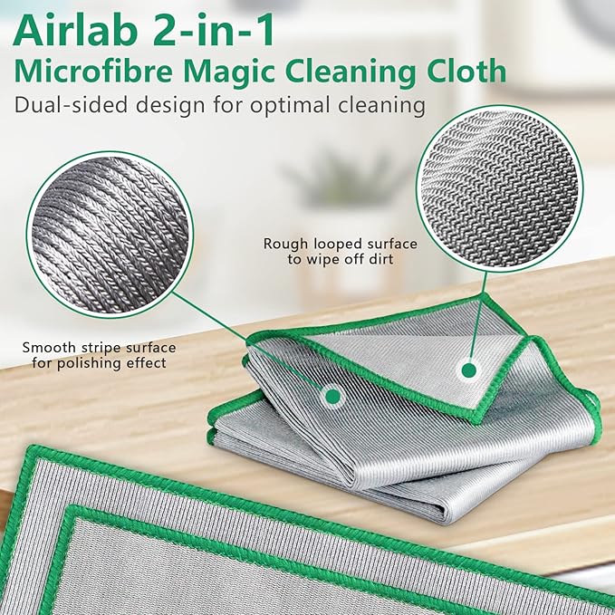 Airlab Glass Polishing Cloth Streak Free Miracle Cleaning Cloth Lint Free Microfiber Cleaning Rags for Glasses Kitchen Dish Mirrors Easy Clean, Pack of 6, 12" x 12"