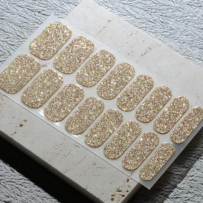 Nail Polish Strips, 32PCS Salon Quality Wraps, Long Lasting Gel Nail Stickers for Women Easy Apply& Remove (Liquid Gold)