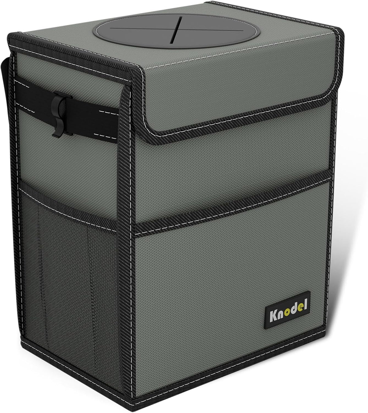 K KNODEL Car Trash Can with Lid, Car Garbage, Bin and Bag (Medium, Gray)