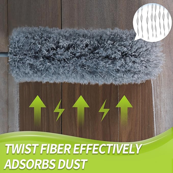 IVYROLL Cobweb Duster with Extension Pole, 100'' Microfiber & Chenille Ceiling Cleaner Kit, Reusable Feather Duster, Bendable, Washable