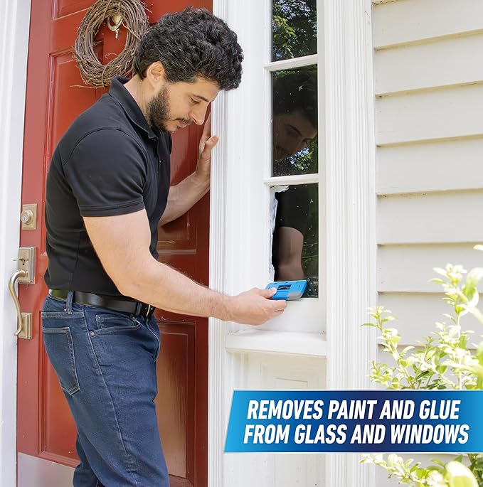 Unger Professional Compact 4” Window and Glass Scraper, Reversible Razor Blade Tool with Retractable Safety Guard, Use for Residue, Stickers, Glue, and Paint on Smooth Surfaces