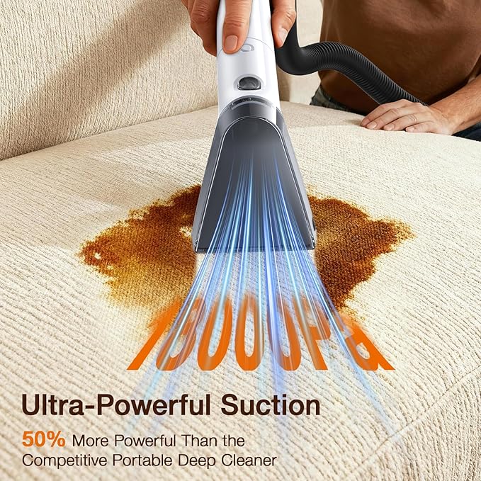 Portable Carpet & Upholstery Cleaner, 18Kpa Carpet Cleaner Machine for Deep Stain Removal, Spot Cleaner for Pet Accidents, Area Rugs, Stairs, Car Seats & Couches, Includes Tools & Self-Cleaning