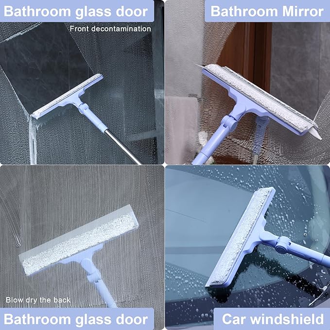 Shower Squeegee for Glass Doors, Cleaning Tile Wall,Car,Windshield Squeegee with 12" Blade and 15" Long Handle Bathroom Cleaner Tool for Household Home Window Mirror,