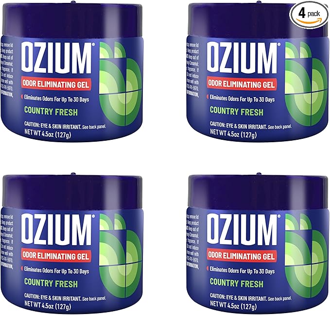 Ozium Odor Eliminating Gel - 4.5oz Air Freshener Alternative for Smoke, Pets, and Musty Odors - Long Lasting Odor Remover for Cars, Homes, Closets and Small Spaces - Country Fresh