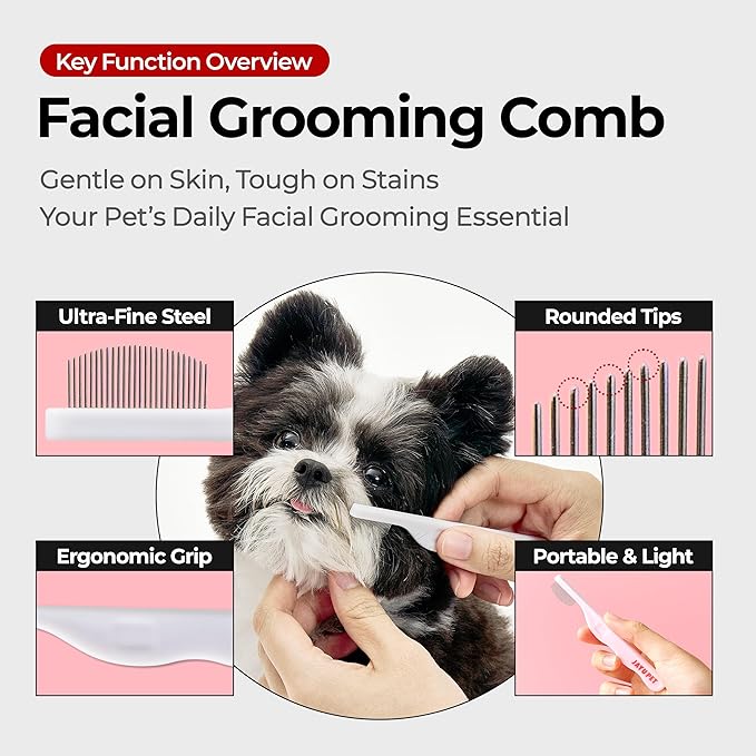 JAYU PET Facial Grooming Comb - Dog Eye Combs, Stress-free Eye Gunk Remover for Dogs & Cats, Pet Facial Brush, Cat Grooming Kit, Stainless Steel Deshedding Comb (1ea)