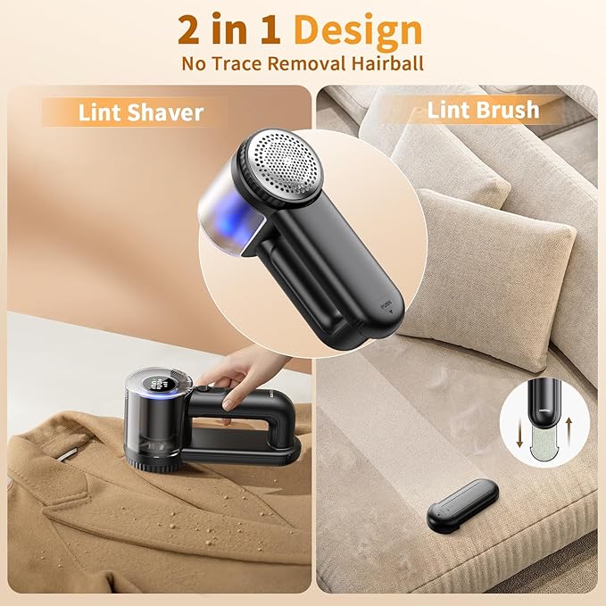 coldSky Fabric Shaver Rechargeable, 2-in-1 Electric Fabric Shaver & Lint Remover, 3-Speed LED Digital Display Sweater Defuzzer for Clothes, Furniture, Couch - Removes Lint, Hairball, Fuzz - Black