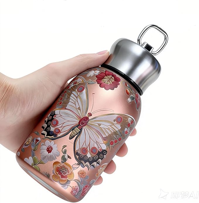 Mini Stainless Steel Thermal Bottle Small Vacuum Insulated Water Bottle, Portable Leakproof Sport Tumbler Cup Hot and Cold Travel Mug (Butterfly)
