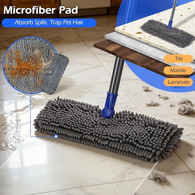 MASTERTOP Microfiber Dust Mop,Double-Sided Flat Mops for Hardwood Floors with 4 Reusable Mop Pads, Floor Mops with Stainless Steel Handle and Extension, Cleaner for Hardwood, Vinyl, Laminate, Tile