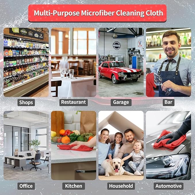 Microfiber Cleaning Cloth, 200 Pack Red Cleaning Rags Microfiber Towel Bulk Absorbent Lint-Free Wash Cloths, All-Purpose Towels for Cars, Shop, Automotive, Garage, Home & Kitchen