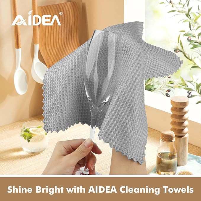 AIDEA Microfiber Cleaning Cloth for Glass 12PK, Grey, Lint Free Cloth Polishing Cleaning Rags, Stainless Steel Wipes, Barista Coffee Towel, Magic Cleaning Cloth for Glass, Windows, Mirrors, 11×11"