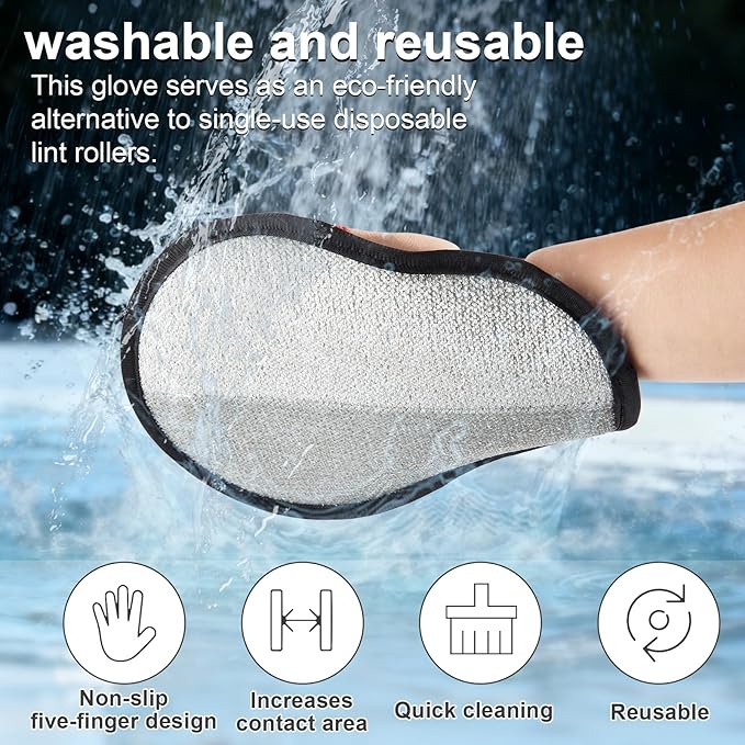 Lonfliness 2pcs Pet Hair Fur Removal Mitt Glove for Cats Dogs 5-Finger Electrostatic Reusable Pet Hair Remover Brush Tool for Couch Furniture Carpet Laundry Clothing (Red)