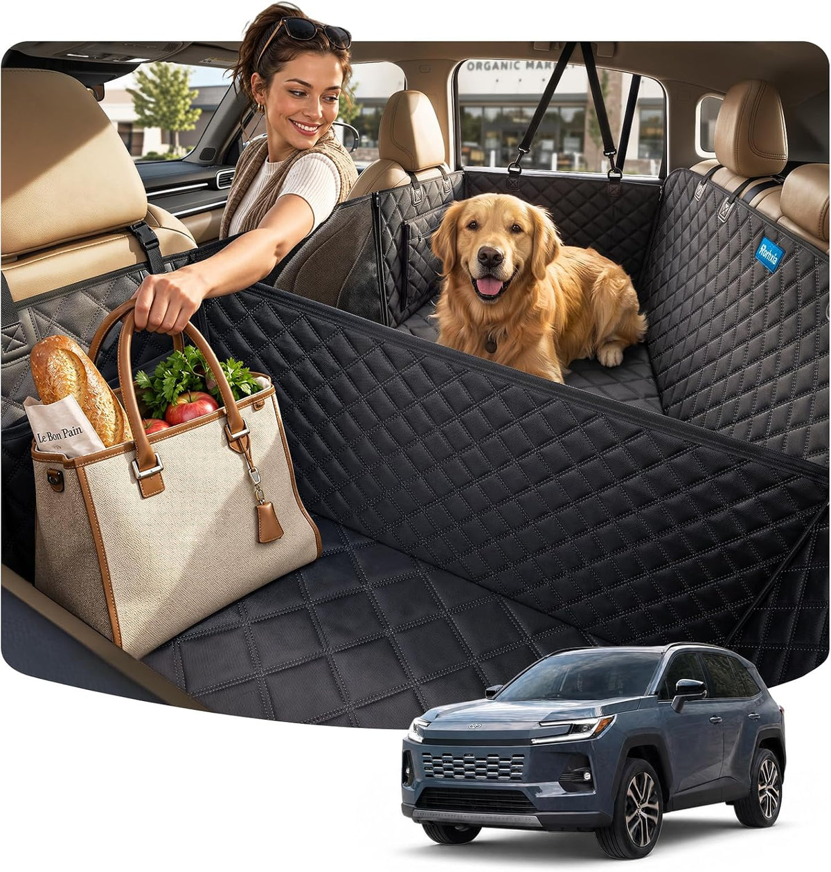 3-in-1 Dog Car Seat Cover for Back Seat with Road Trip & Daily Mode