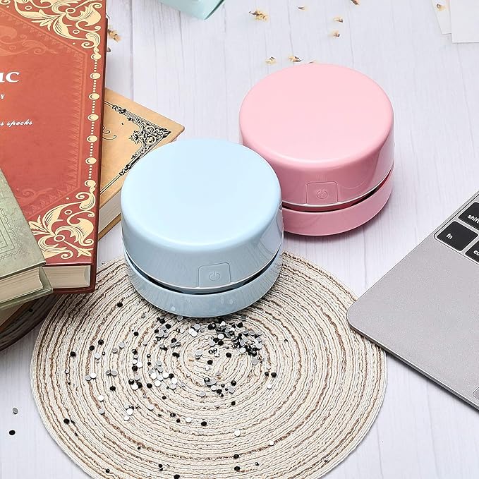Honoson 2 Pcs Diamond Painting Tool Drill Quicker Picker for Spilled Diamonds 5d Painting Accessories Vacuum Cleaner Mini Table Desktop Sweeper Organizer Clean Art Beads Crumb(Pink, Blue)