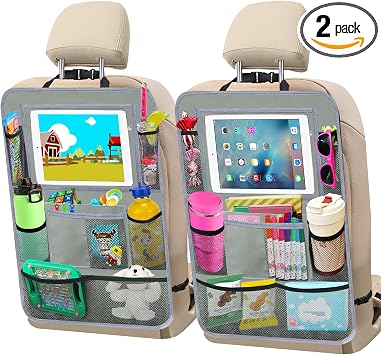 Car Backseat Organizer ，2 Pack Car Organizer Back Seat with 11" Tablet Holder, 10 Storage Pockets Seat Back Protectors K