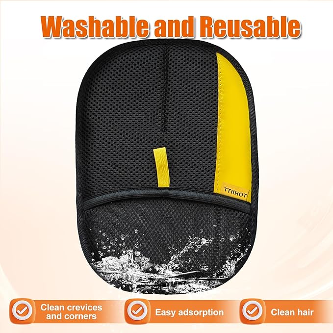 Electrostatic Gloves for Pet Hair Removal: Upgraded 2PCS Animal Fur Removal Tool for Dogs&Cats Efficient Reusable Pet Hair Remover for Couch Carpet Car Seat Clothing Quick Clean (2 pcs-Black)