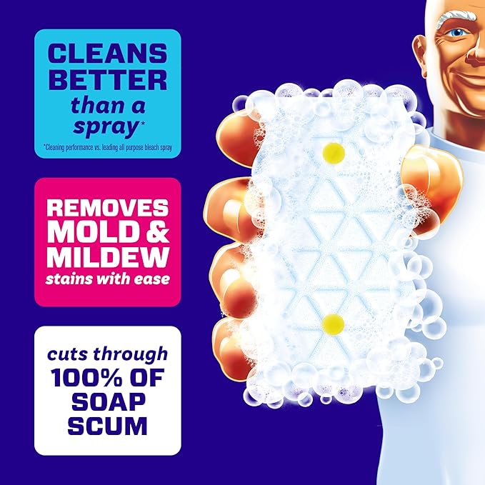 Mr. Clean Magic Eraser Sponge, Bathroom Cleaner, Shower Cleaner, Tub Cleaner, Soap Scum Remover, Bathroom Cleaning Supplies, Dawn Cleaning Power with Lemon Scent, 2 in 1 Bath, 5ct (Pack of 4)