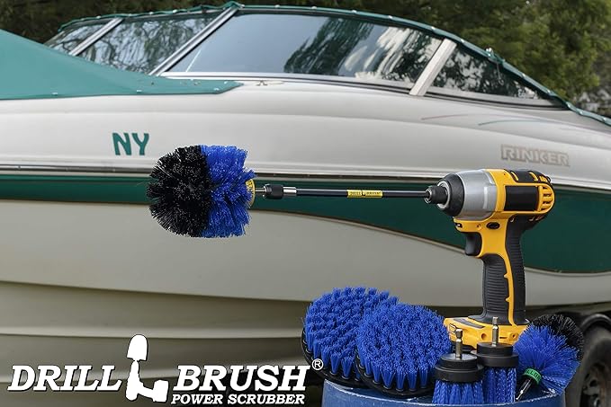 Ultimate Boat Cleaning Kit with 7 Inch Extension - Pool Cleaning Accessories - Carpet Cleaner - Boat Deck Brush - Water Slide Cleaning Tool - Hot Tub - Pool Scrubbing Brush Set - Aquatic Cleaning Tool